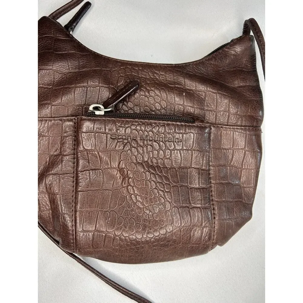 Stone Mountain Brown Croc Embossed Crossbody Bag Small Zip Pocket Purse